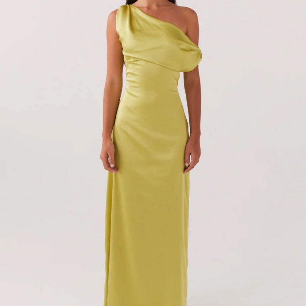 Peppermayo Heart of Glass One-Shoulder Chartreuse Maxi Dress